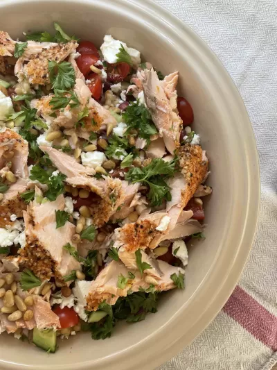 Salmon and giant cous-cous salad